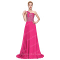 Grace Karin eine Schulter schweres wulstiges Chiffon- Marine-blaues langes Abschlussball-Kleid CL4506-2